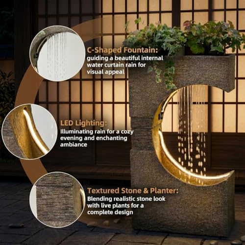 28H Modern Outdoor Water Fountain with LED Light