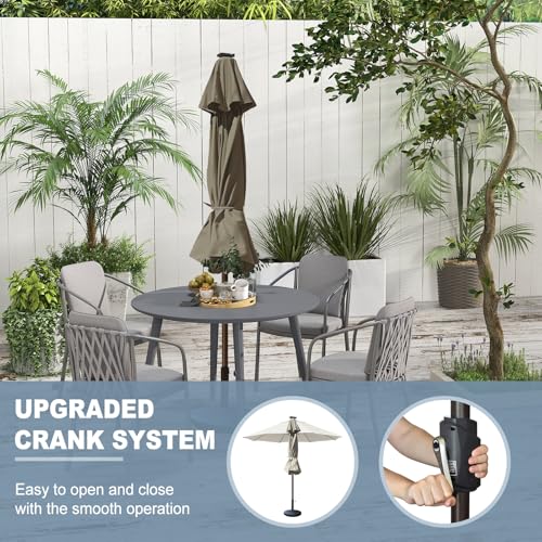 USA 10-Year-Non-Fading 10ft Market Patio Umbrella, Commercial Grade Table Sun Umbrella with 80 Solar LED Lights, Crank Open, Windproof & UPF 50+ UV Protection for Garden, Deck, Pool, Backyard, Taupe