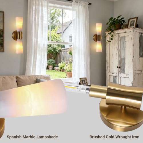 Alabaster Wall Sconces Bathroom Vanity Light Gold 15in 1 Pack
