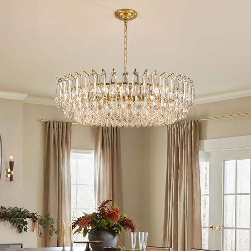 31.5" Gold Crystal Chandeliers Fully Transparent Crystal Modern3