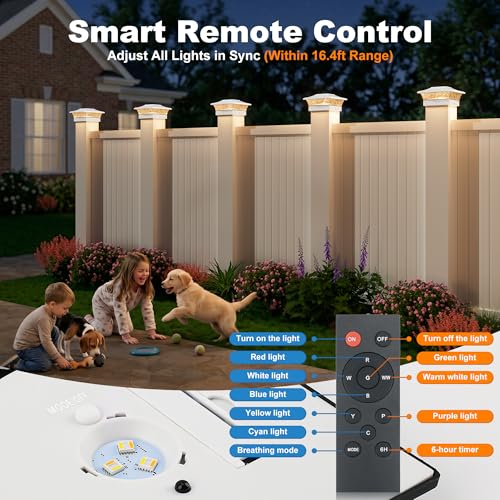 4x4 Post Solar Lights Color Changing with Remote (6 Count)