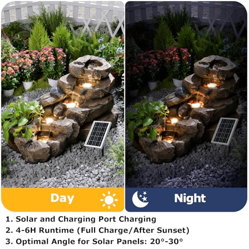 38.2" L Solar Water Fountain Outdoor Rock Waterfall Fountains