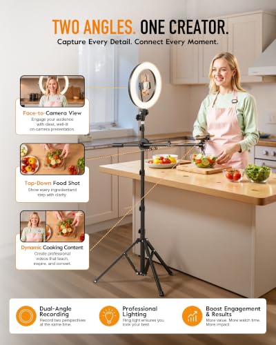 Upgrade Tripod Ring Light Stand with 2 Telescopic Arms