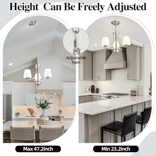Brushed Nickel Dining Room Light Modern Sliver Chandelier with Frosted Glass
