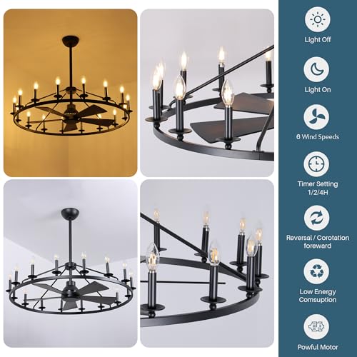 44" Black Wagon Wheel Ceiling Fan with 16 (16 Count)