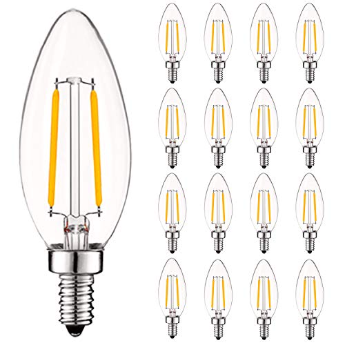 4W Vintage Candelabra LED Bulbs Dimmable (16 Count)