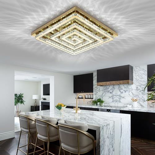 43 inch Gold Crystal Chandeliers LED Ceiling Light