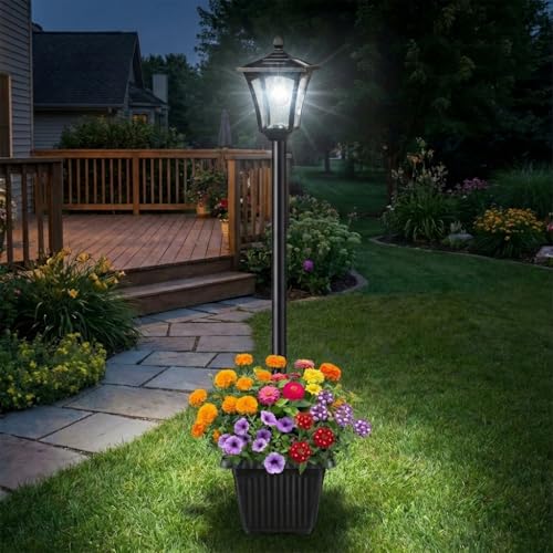 76" Solar Lamp Post Lights with Planter