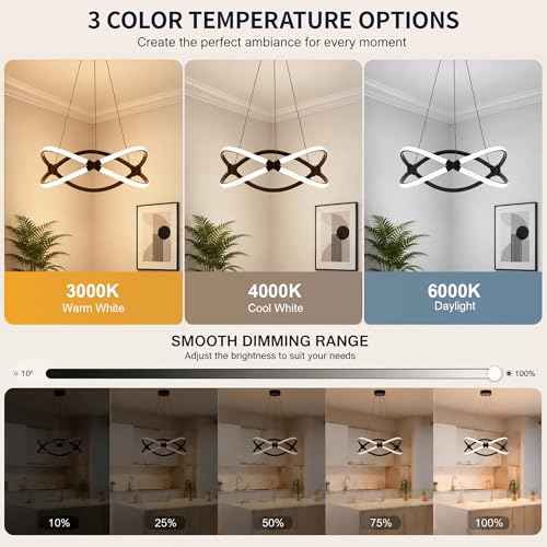 Mayful 18.5 Inches Black Modern Chandelier with Remote Control, 2 Rings Dimmable Led Large Chandeliers for High Ceilings, Height Adjustable Living Room Chandelier for Dining Room, Entrance, Foyer