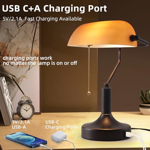 Vintage Bankers Desk Lamp with Pull Chain Switch