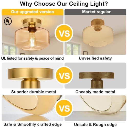 Industrial Semi Flush Mount Ceiling Light Brushed Gold