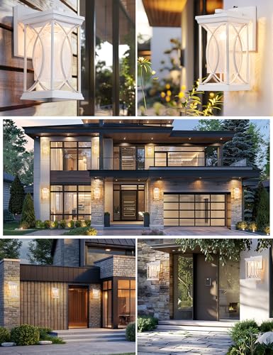 White Outdoor Sconce Dusk to Dawn Exterior Light Fixtures Wall Mount Porch Light Modern Outdoor Wall Light Aluminum with Crack