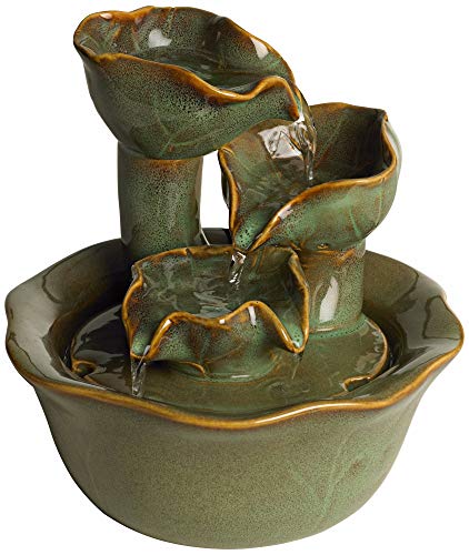 Organic Water Lily Ceramic 8" High Tabletop Outdoor Indoor Small Fountain