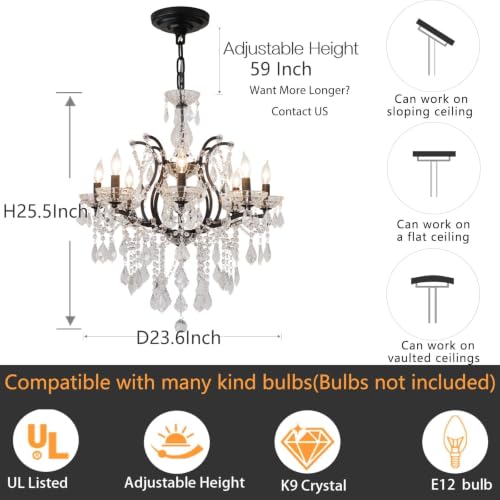 Black Maria Theresa Chandelier Light Fixture Modern Crystal Chandeliers for Bedroom
