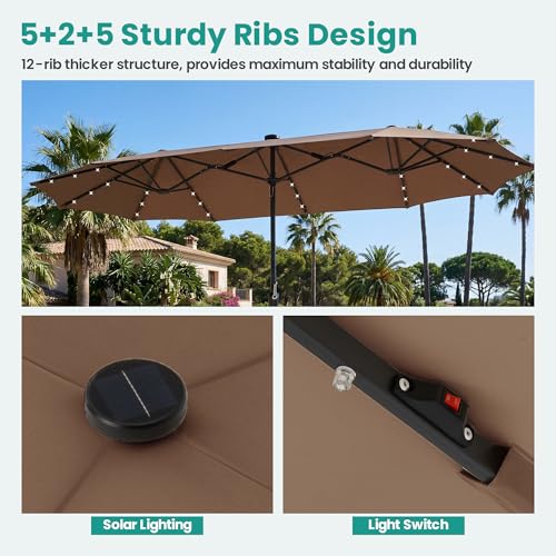 13FT Large Double Sided Patio Umbrella with Solar Lights