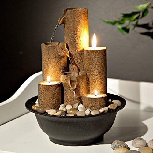 WCT202 Indoor Tabletop Tiered Water Fountain Featuring 3 Candles for Desktop and Table