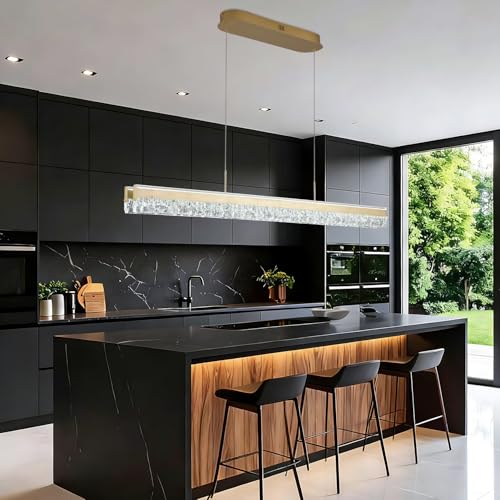 47.24" Linear Chandelier for Dining Room Modern Led Pendant Light Fixtures Dimmable Crystal Island Lights for Kitchen Living Room Office Bar
