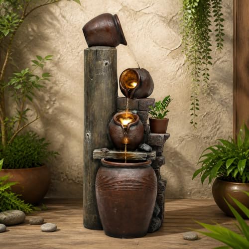 AUTODAYA 40" H Oversized Outdoor Fountain with LED Lights 4