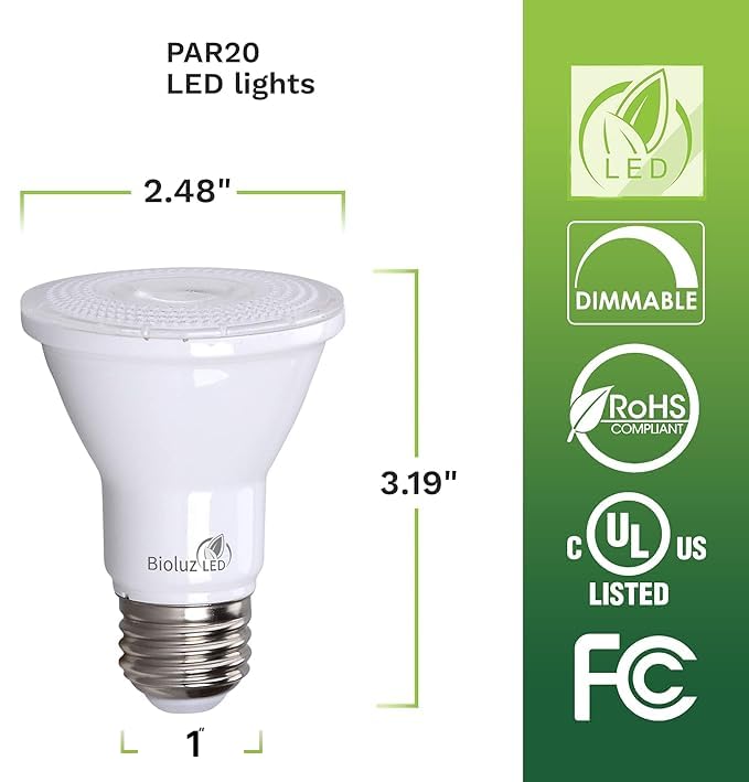 PAR20 Bulbs 5000K Daylight 90 CRI 5.5W = 75W Replacement Dimmable LED Light Bulbs (4 Count)