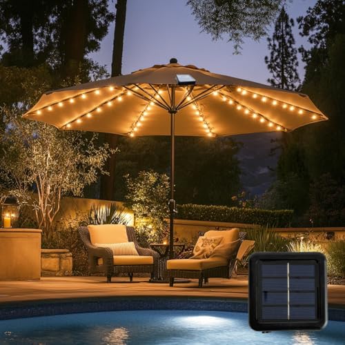 Patio Umbrella Lights 120 LED Cordless Waterproof Lights for Outdoor Umbrella Solar Powered Parasol Ambient Lighting for 7