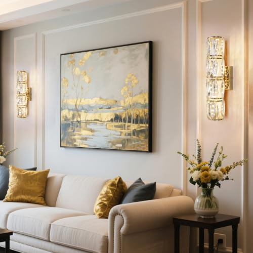 Gold Crystal Wall Sconce Dimmable LED with Remote for Bedroom