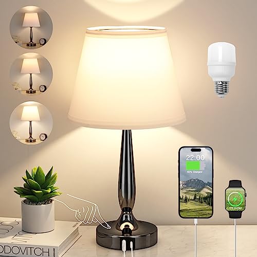 Touch Bedside Lamp for Bedroom with USB C Port