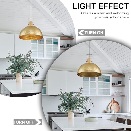 16 Inch Gold Pendant Lights Hammered Matte Pendant Lights for Kitchen Island Industrial Farmhouse Adjustable Height Dome Hanging Light Fixtures for Barn