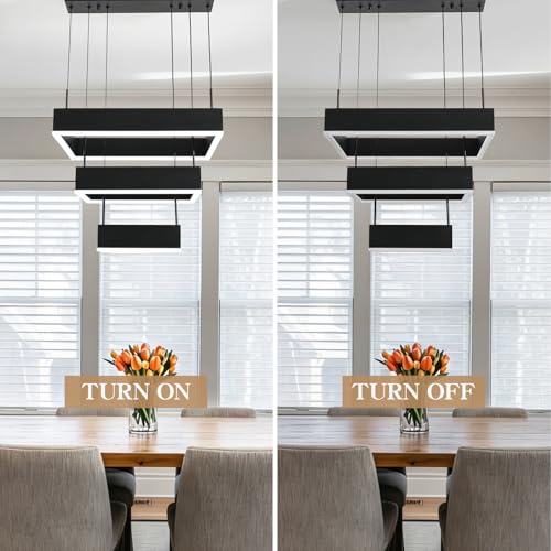 Modern Chandelier 58W LED Black Pendant Light Embedded Mount Square Rings LED Chandeliers Dining Room Light Fixtures for Kitchen Bedroom