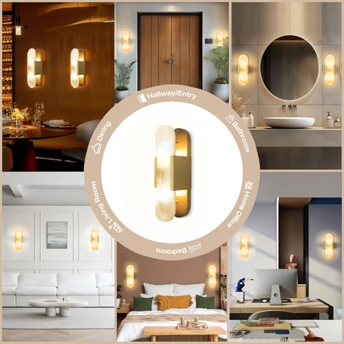 13.8" Brass Alabaster Wall Sconces (2 Count)