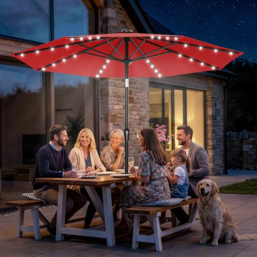 9FT Patio Umbrella with Solar Lights