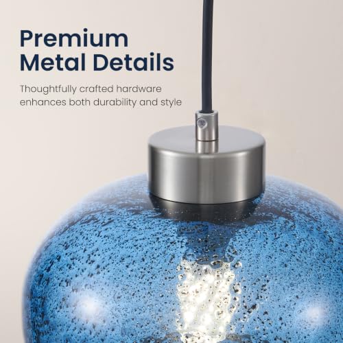 8.6" Coastal Blue Globe Seeded Glass Kitchen Island Pendant Light