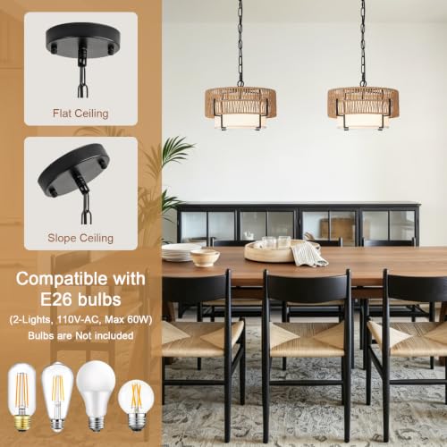 12.6" Rattan Pendant Light for Kitchen Island