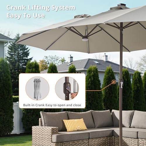 15ft Large Patio Umbrellas with Base & Solar Lights