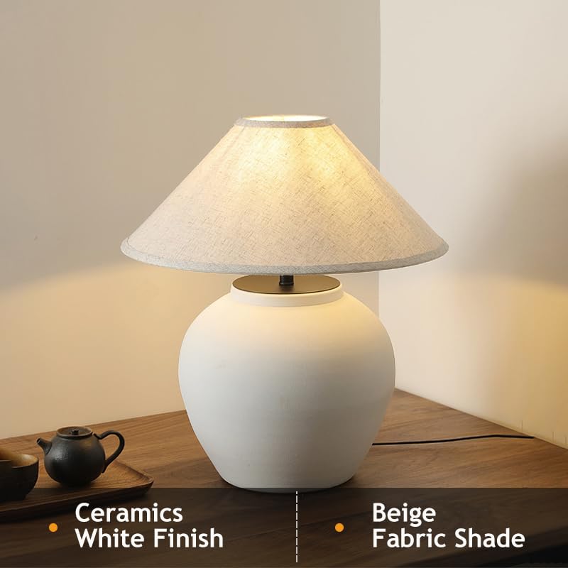 Farmhouse Table Lamps Black 18.8" Tall Ceramic Table Lamp Rustic Southwestern Clay Pot Ceramic Lampshade with Fabric Shade Bedside Nightstand for Living Room Bedroom House Office Entryway