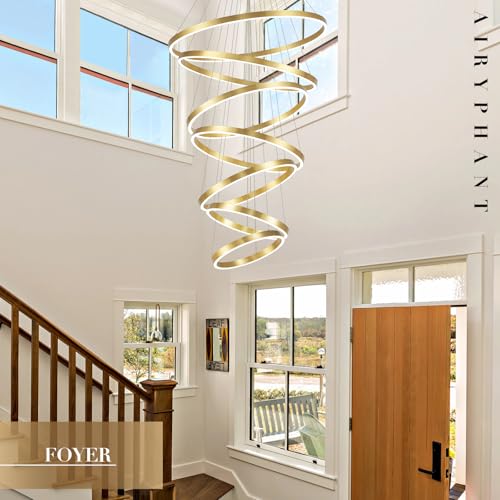 High Ceiling Brushed Gold Ring Chandeliers 7 (7 Count)