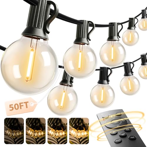 Outdoor String Lights 50FT G40 with Remote 27 LED Shatterproof Bulbs (50 Foot)