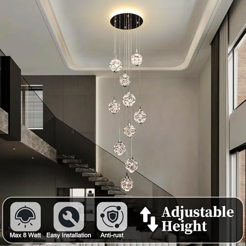 10 Light High Ceilings Long Chandeliers Modern Crystal Staircase Chandelier Hanging Flush Mount Lighting Fixtures for Spiral Staircase (127 Count)