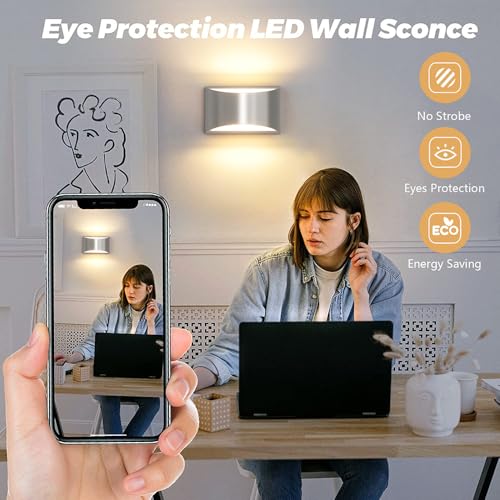 4 Pack Nickel Modern LED Wall Sconce Hardwired Indoor Wall Lights Up and Down Wall Mount Light for Living Room Bedroom Hallway Corridor Conservatory Warm White 3000K (4 Count)