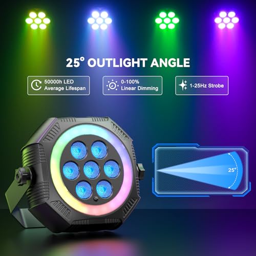 Stage Lights Mini RGB Battery Powered Uplights LED Rechargeable Par Can Lights with Halo (2 Count)