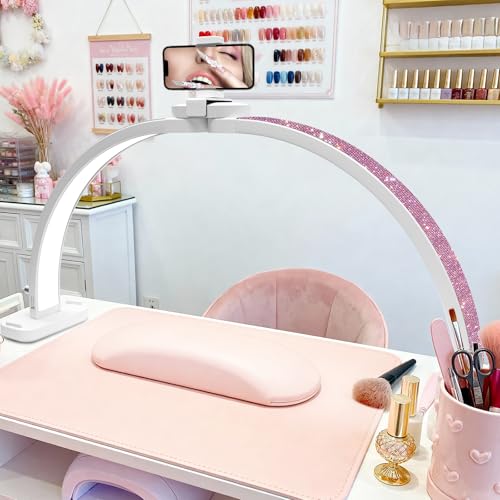 30" Half Moon Light 180°No shadow Foldable Arch Desk Lamp with Phone Stand