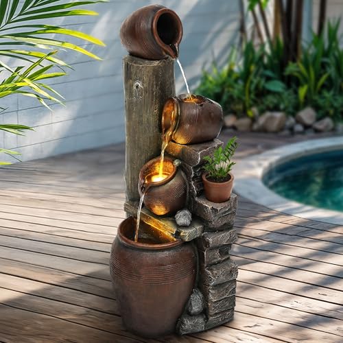 AUTODAYA 40" H Oversized Pitchers Outdoor Fountain with Warm LED Lights