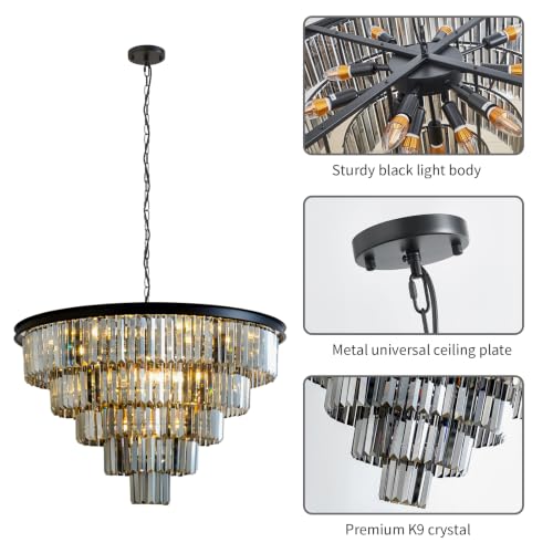 Smoke Gray Crystal Chandelier Modern Large Dining Room Light Fixture