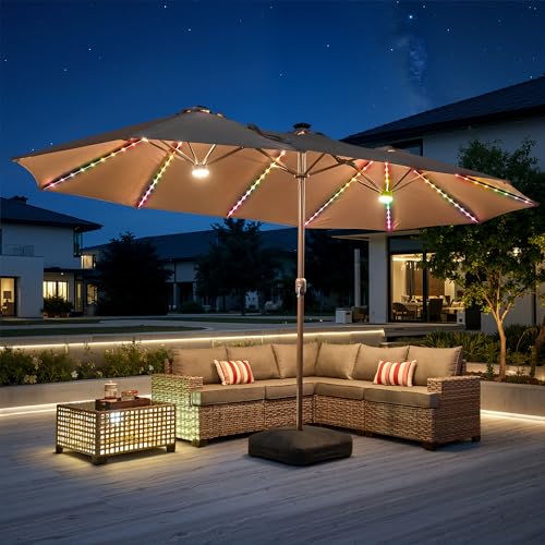 15Ft Patio Umbrella With Multicolor Solar Light