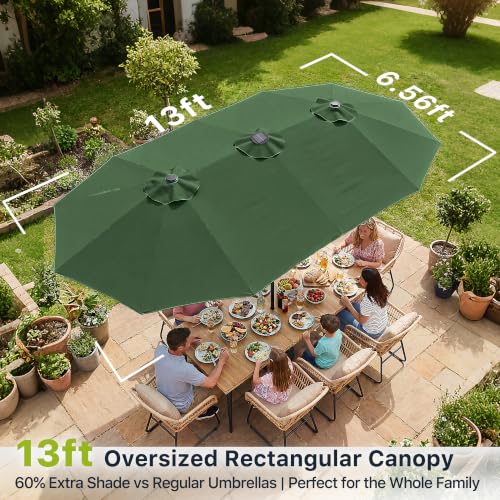 REE SOLDIER 13ft Double Sided Patio Umbrella with Solar Lights
