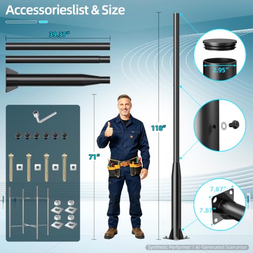 2Pack 10Ft Street Light Pole Adjustable Heavy Duty Metal Street Lamp Post