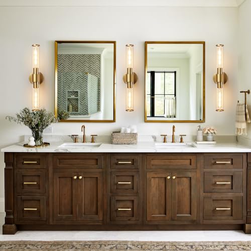 Hardwired Gold Bathroom Vanity Light Clear Glass Wall Sconce