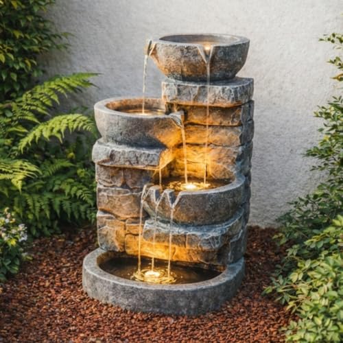 33" Outdoor Water Fountain with LED Lights