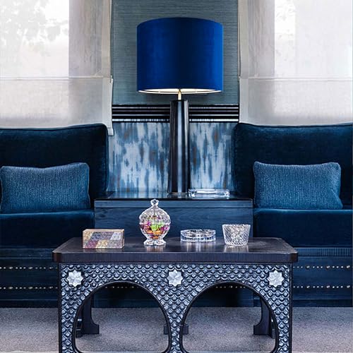 Large Drum Lamp Shades Set of 2 Blue Velvet 16"x16"x10" (2 Count)