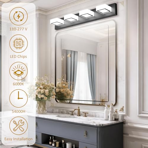 Black Bathroom Vanity Lights 30inch Metal Acrylic LED Modern Bathroom Wall Lighting Fixtures Over Mirror Matte Black