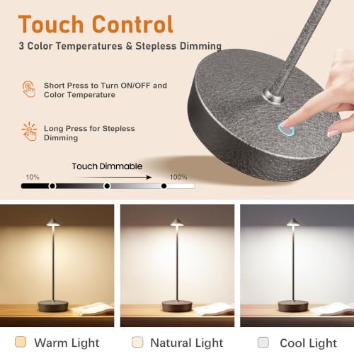 Cordless Rechargeable Led Table Lamp Battery Operated Light Charcoal Gray 2